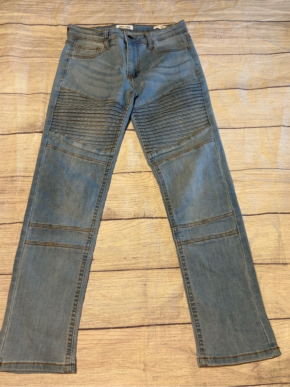 Boys Ring of Fire Light Blue Slim Straight Biker Jeans 12
